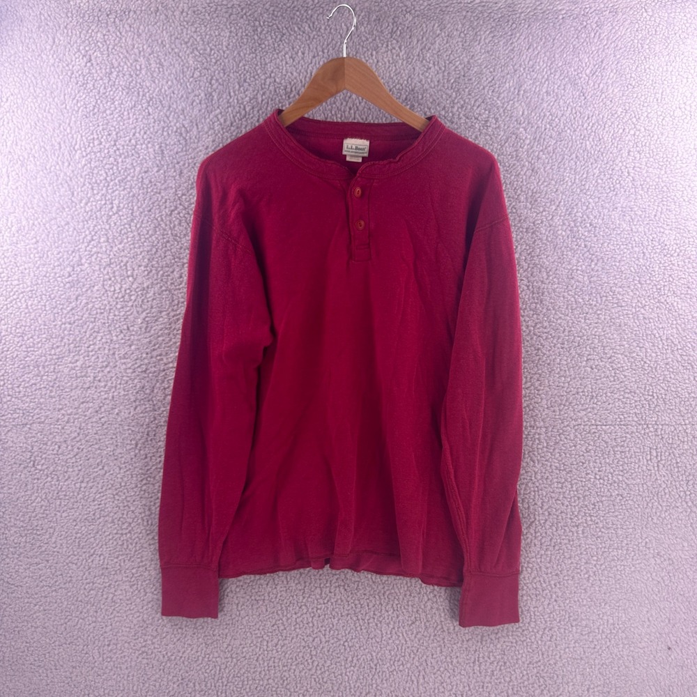 Vintage LL Bean River Driver Shirt Mens Medium Red Henley Wool Blend Made in USA